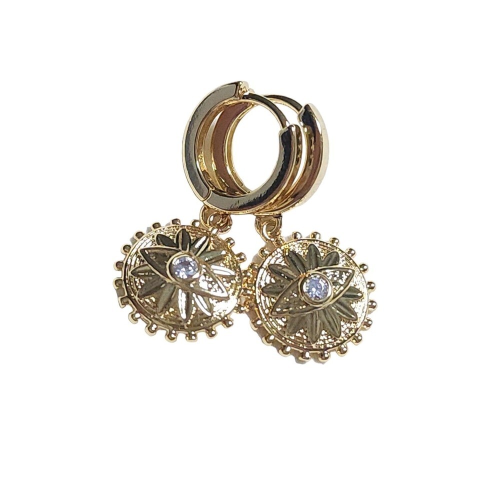 14k Gold Plated Evil Eye Huggie Dangle Earrings - Picture 4 of 6